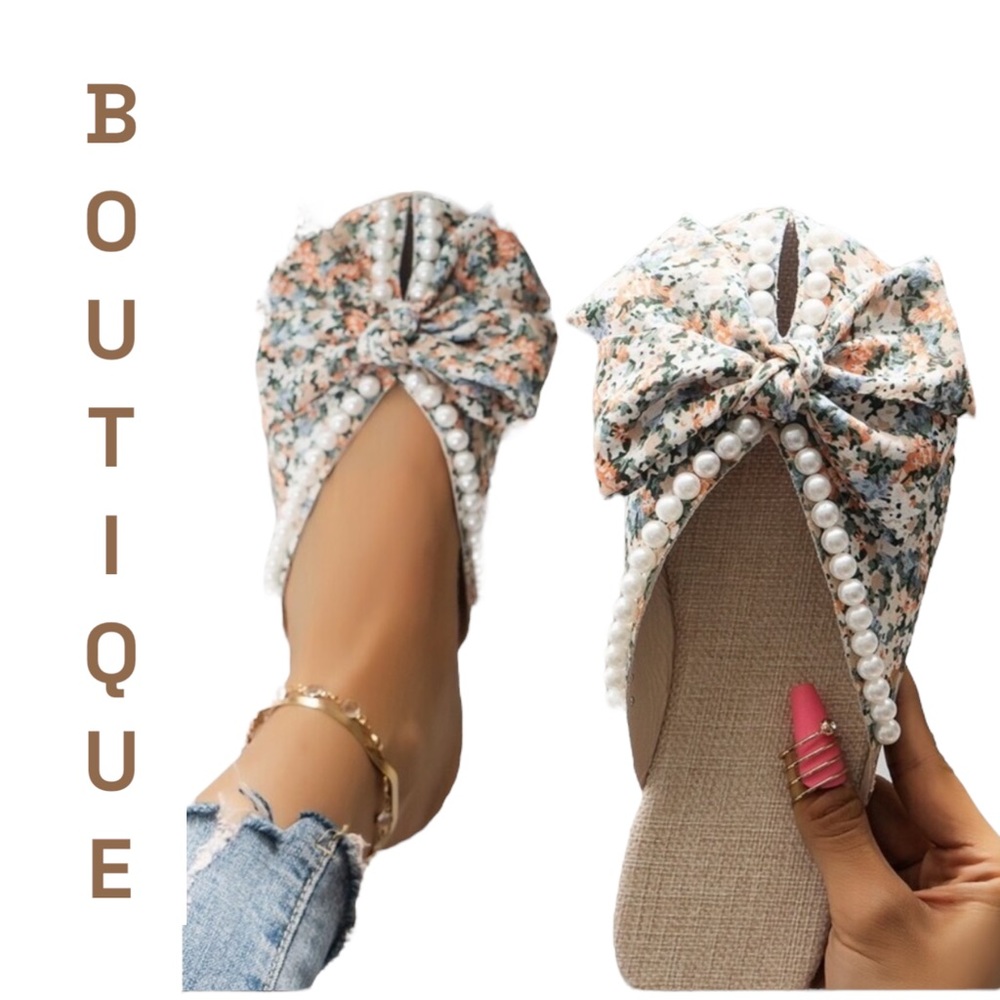 Floral, Pearl & Bow Slides Size 40/8.5